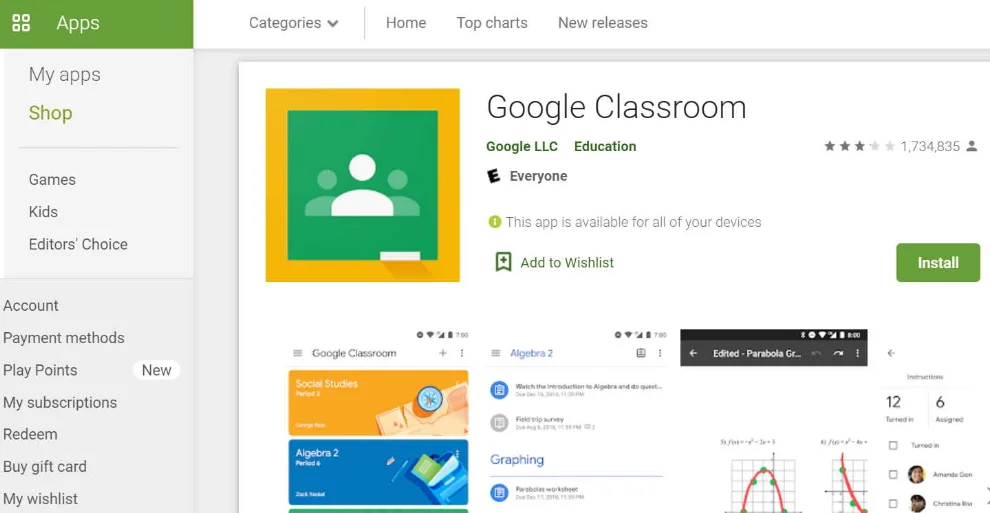 Google Classroom interface