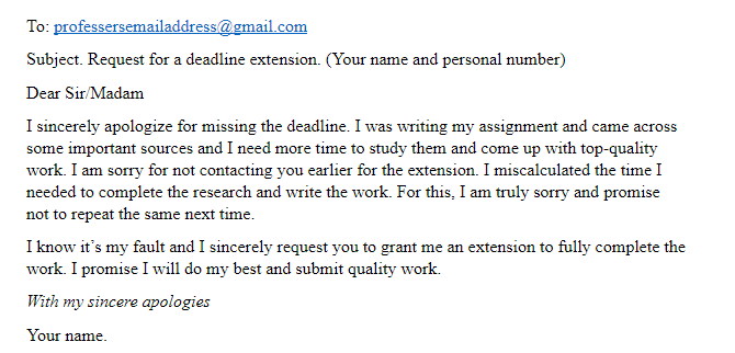Deadline Extension Email example
