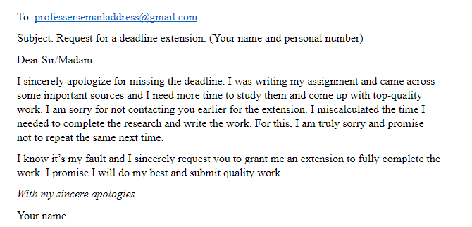 email to professor about late assignment